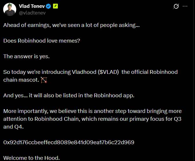 Robinhood CEO Vlad Tenev’s X account hacked in $10M memecoin scam